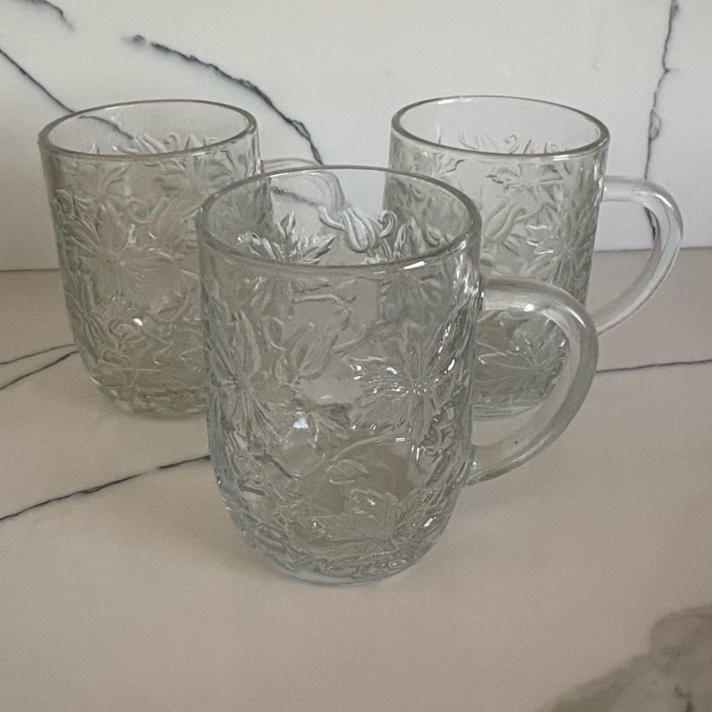 Princess House Crystal Vintage Fantasia Design Coffee Tea Mugs Set Of Three